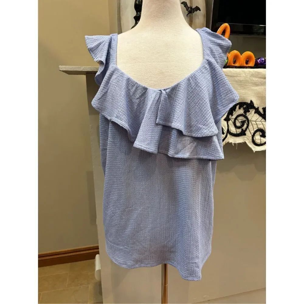 Nine West NWT XXL periwinkle ruffle trim tank polyester